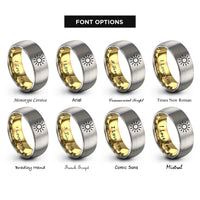 font options for inside engraving on gold & grey sun rays rings