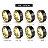 font options for inside engraving on black & gold sun steps rings