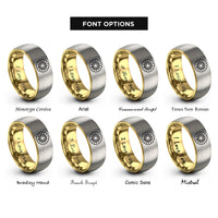 font options for inside engraving on gold & grey sunburst circle rings