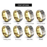 font options for inside engraving on gold & silver sunburst circle rings