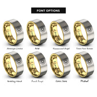 font options for inside engraving on gold & grey sunburst circle rings