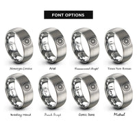 font options for inside engraving on grey sunburst circle rings