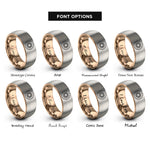font options for inside engraving on rose gold & gray sunburst circle rings