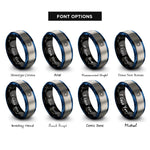 font options for inside engraving on black & blue & gray sunburst halo rings