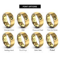 font options for inside engraving on gold & gray sunburst over horizon rings