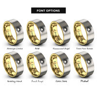font options for inside engraving on gold & gray sunburst over horizon rings
