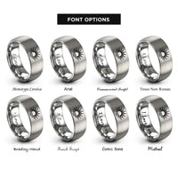 font options for inside engraving on silver sunburst over horizon rings