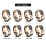 font options for inside engraving on rose gold & gray sunburst over horizon rings