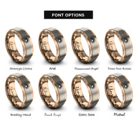 font options for inside engraving on rose gold sunburst over horizon rings