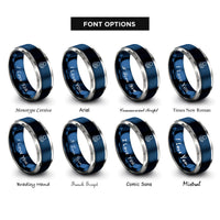 font options for inside engraving on blue & silver sunearthmoon system rings