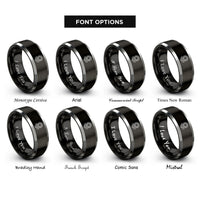 font options for inside engraving on black & silver sunflower rings