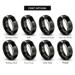 font options for inside engraving on black & grey sunflower bloom rings