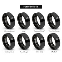 font options for inside engraving on black sunflower bloom rings