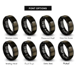 font options for inside engraving on gunmetal & black sunflower bloom rings