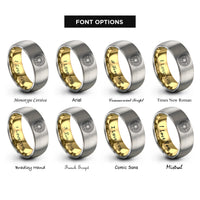 font options for inside engraving on gold & grey sunflower mandala circle rings
