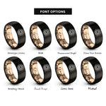 font options for inside engraving on black & rose gold sunrise rings