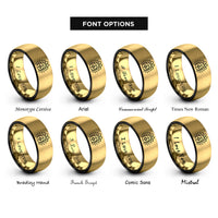 font options for inside engraving on black & gold sunrise paw compass rings