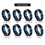 font options for inside engraving on blue & silver sunset circle rings