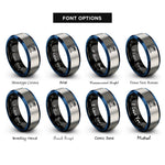 font options for inside engraving on black & blue & silver sunset palm rings