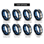 font options for inside engraving on blue & silver sunset palm rings