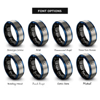 font options for inside engraving on black & blue & grey sunset sail rings