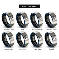 font options for inside engraving on black & blue & gray sunset sail rings