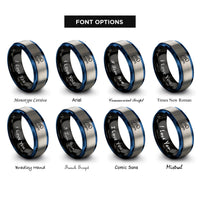 font options for inside engraving on black & blue & silver sunset wave rings