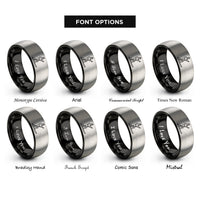 font options for inside engraving on black & silver sup paddler rings