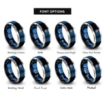 font options for inside engraving on blue & silver supernova burst rings
