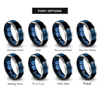 font options for inside engraving on blue & silver supernova burst rings