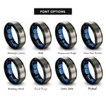 font options for inside engraving on black & blue & silver supernova burst shockwave rings