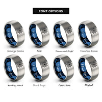 font options for inside engraving on blue & silver supernova burst shockwave rings