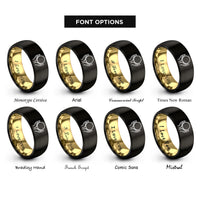 font options for inside engraving on black & gold support hands circle rings