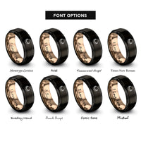 font options for inside engraving on black & rose gold support hands circle rings
