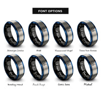 font options for inside engraving on black & blue & silver surf caster wave rings