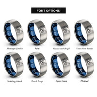 font options for inside engraving on blue & gray surf caster wave rings