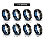 font options for inside engraving on black & blue & silver surfboard rings