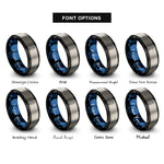 font options for inside engraving on black & blue & grey surfboard rings