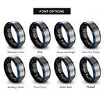 font options for inside engraving on black & blue & grey surfboard rings