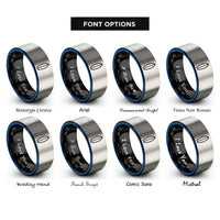 font options for inside engraving on black & blue & grey surfboard rings