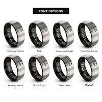 font options for inside engraving on black & gray surfboard rings