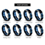 font options for inside engraving on blue & grey surfboard rings