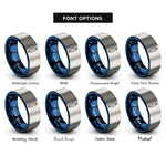 font options for inside engraving on blue & gray surfboard rings
