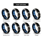 font options for inside engraving on black & blue & silver surfboard fin wave rings