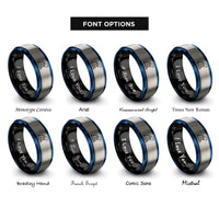 font options for inside engraving on black & blue & silver surfboard fin wave rings