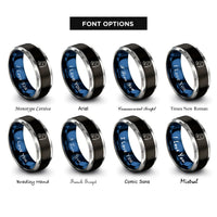 font options for inside engraving on black & blue & silver surfboard leash rings