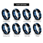 font options for inside engraving on blue & silver surfboard leash rings