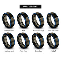 font options for inside engraving on gunmetal & blue surfboard longboard rings