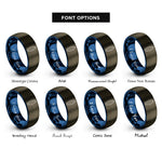 font options for inside engraving on gunmetal & blue surfboard shortboard rings
