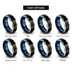 font options for inside engraving on black & blue & gray surfboard stamp rings
